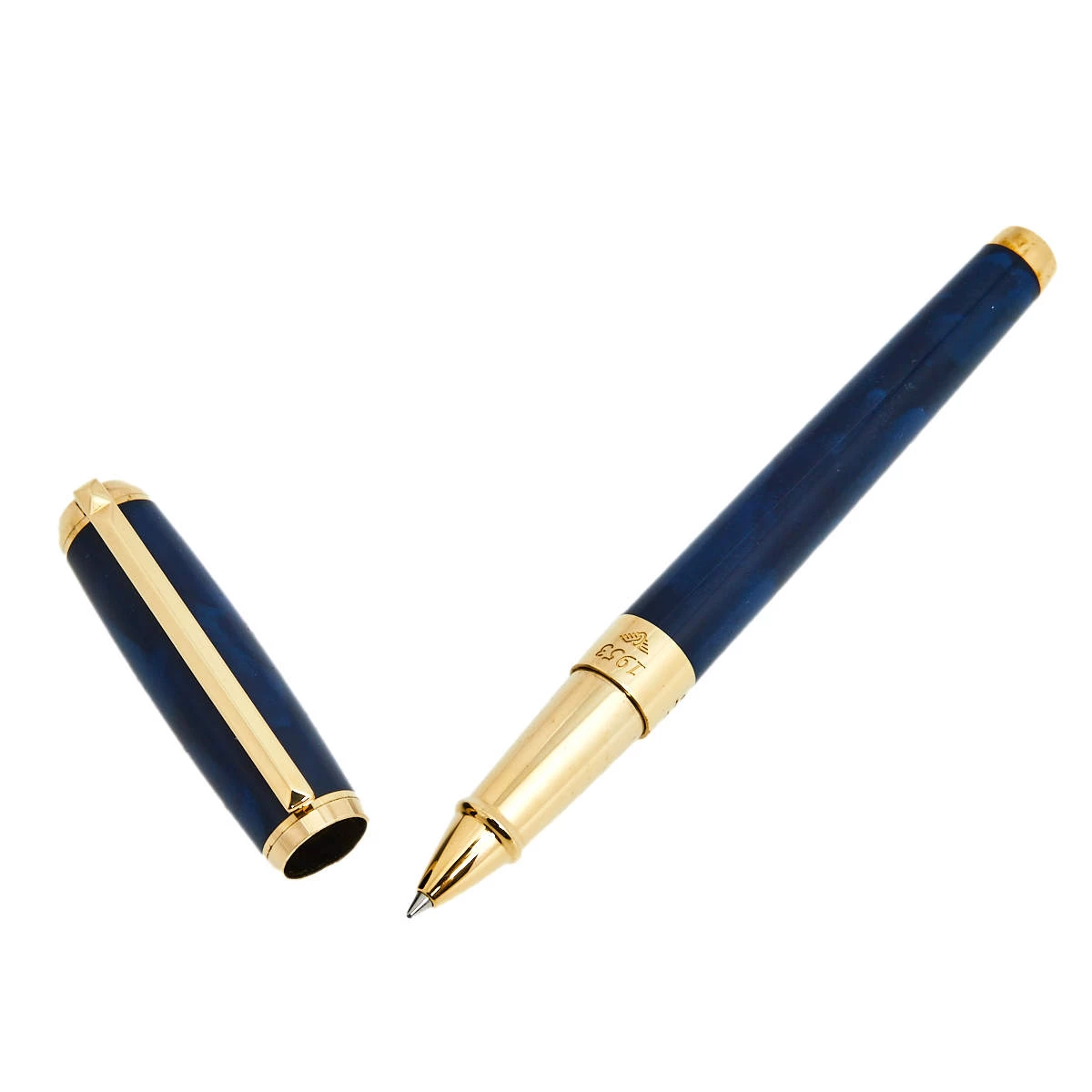 S.T. Dupont Line D Blue Natural Lacquer Gold Finish Rollerball Pen For Men