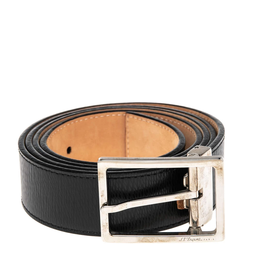 S.T. Dupont Black Textured Leather Buckle Belt 110CM For Men - Image 2