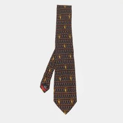 S.T. Dupont Vintage Black Printed Silk Jacquard Tie For Men