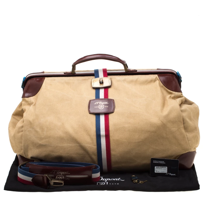 S.T. Dupont Beige/Brown Canvas And Leather Bogie Duffle Bag For Men - Image 9