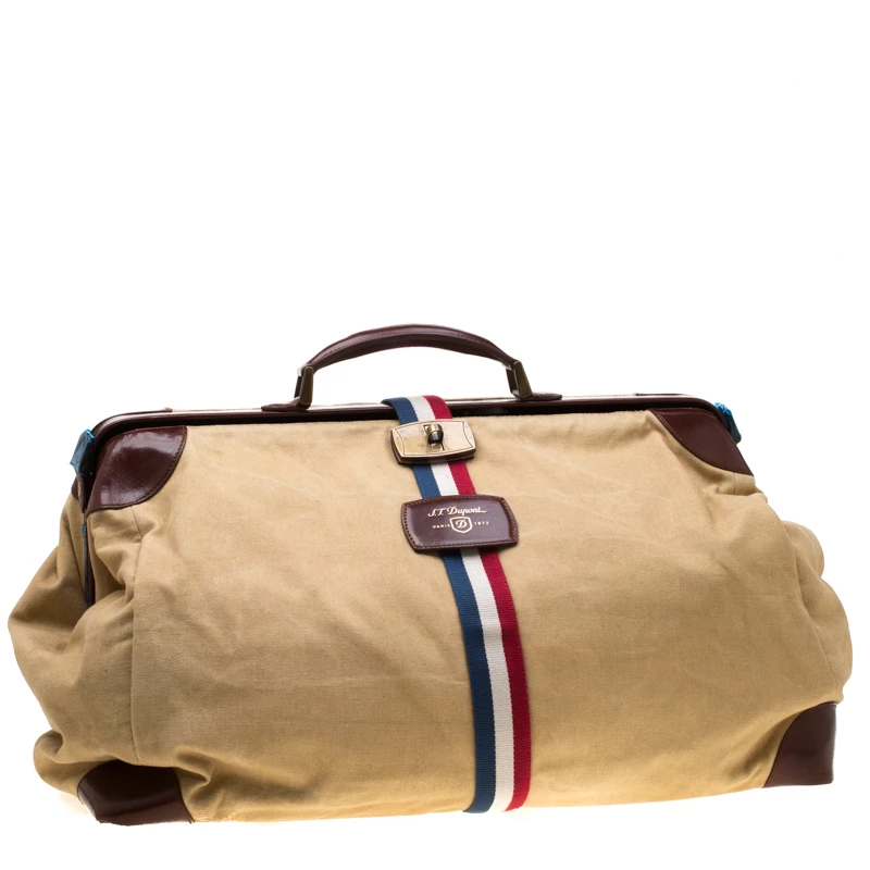 S.T. Dupont Beige/Brown Canvas And Leather Bogie Duffle Bag For Men - Image 3