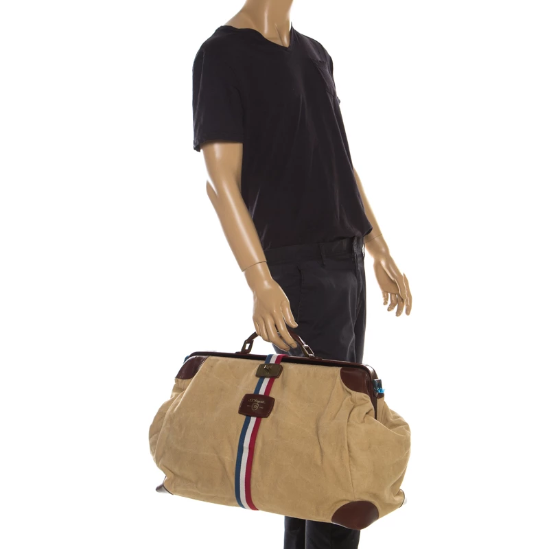 S.T. Dupont Beige/Brown Canvas And Leather Bogie Duffle Bag For Men - Image 2