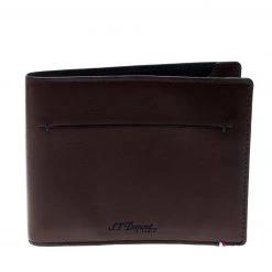 S.T. Dupont Brown Leather Line D Slim 7CC Bifold Wallet For Men