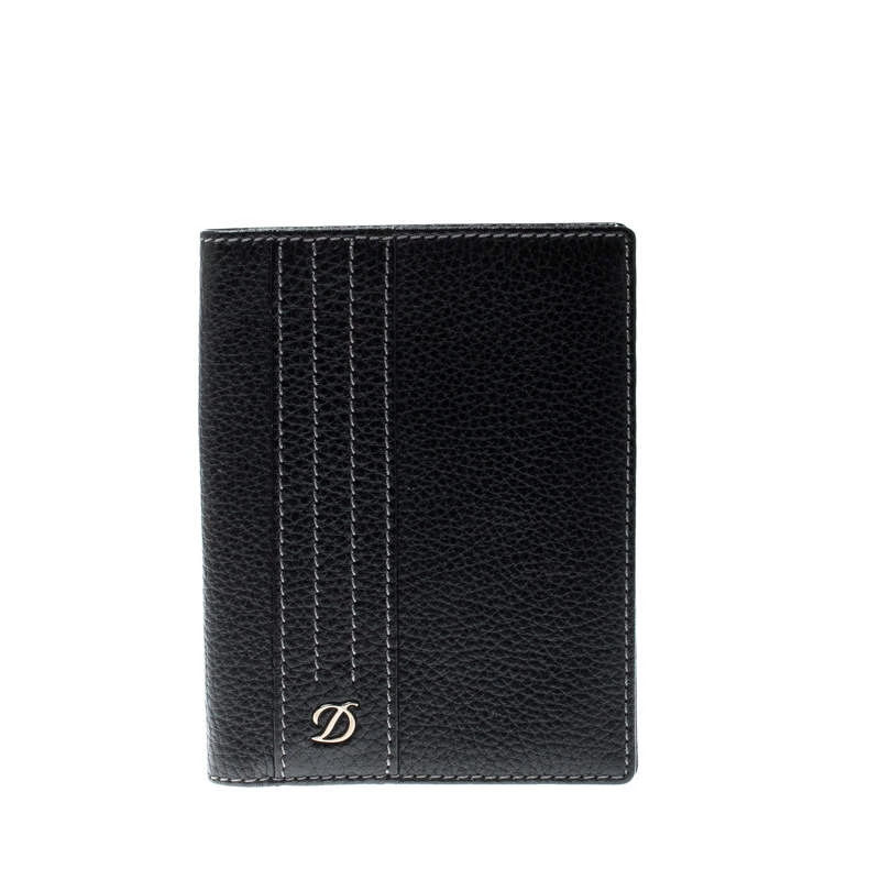 S.T. Dupont Black Leather Line D Passport Holder For Men