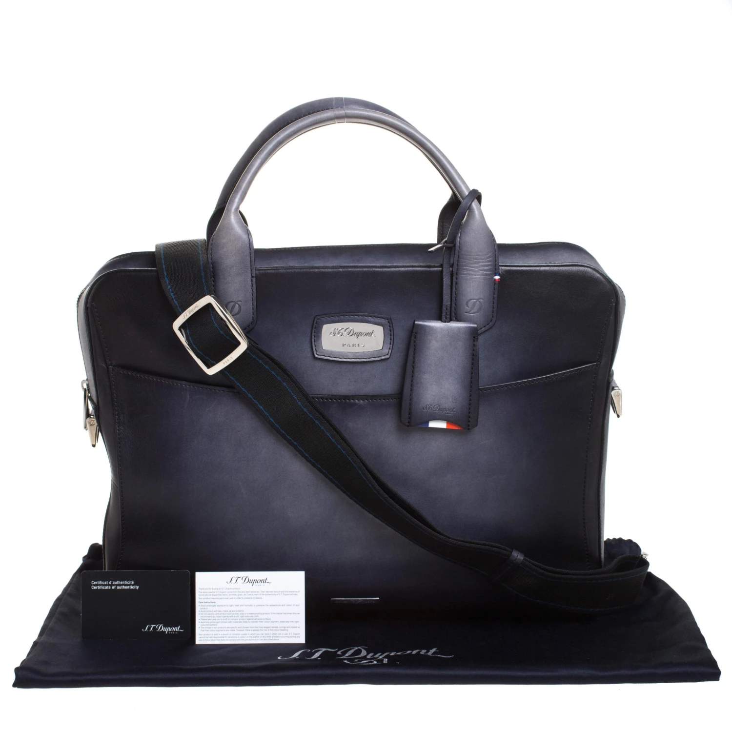 S.T. Dupont Dark Blue Ombre Leather Atelier Document Briefcase For Men - Image 9