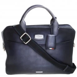 S.T. Dupont Dark Blue Ombre Leather Atelier Document Briefcase For Men
