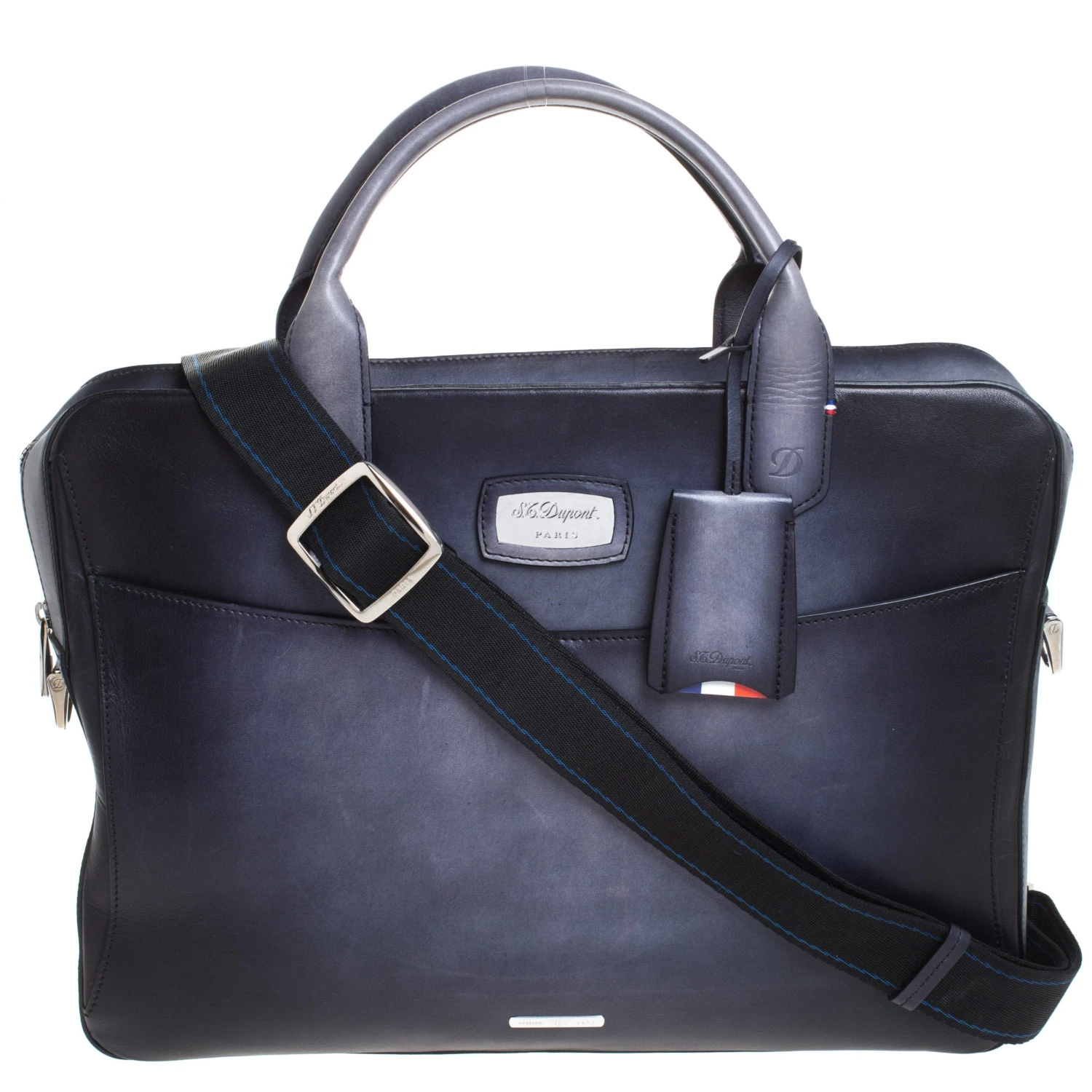 S.T. Dupont Dark Blue Ombre Leather Atelier Document Briefcase For Men