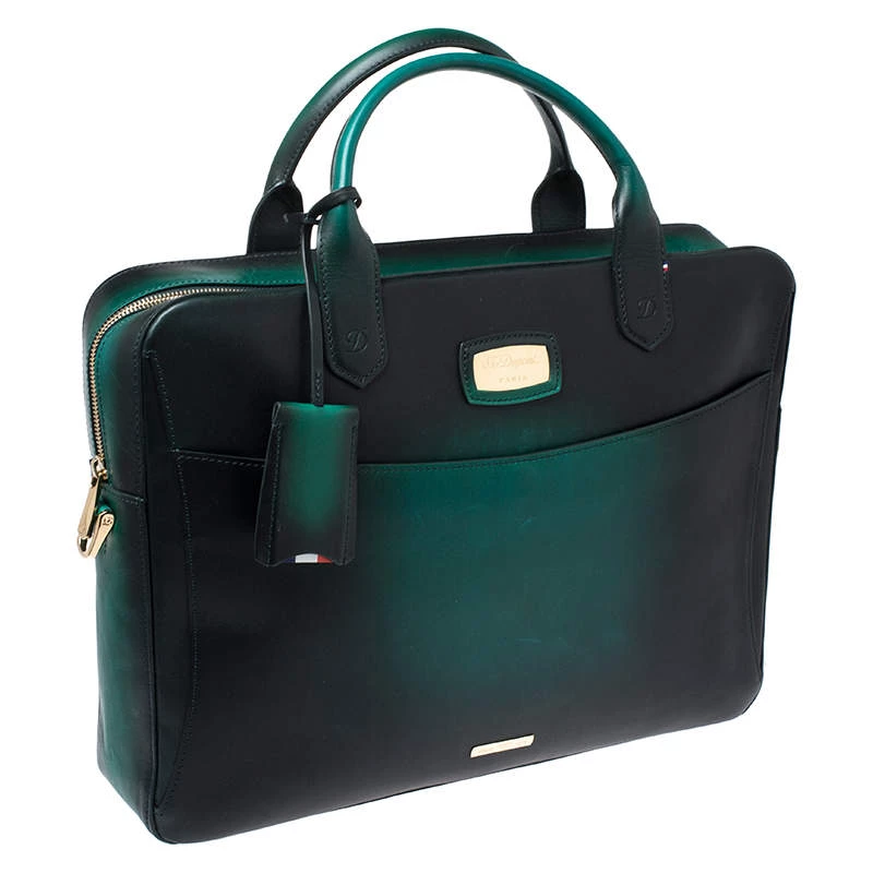 S.T. Dupont Green Ombre Leather Atelier Document Briefcase For Men - Image 3