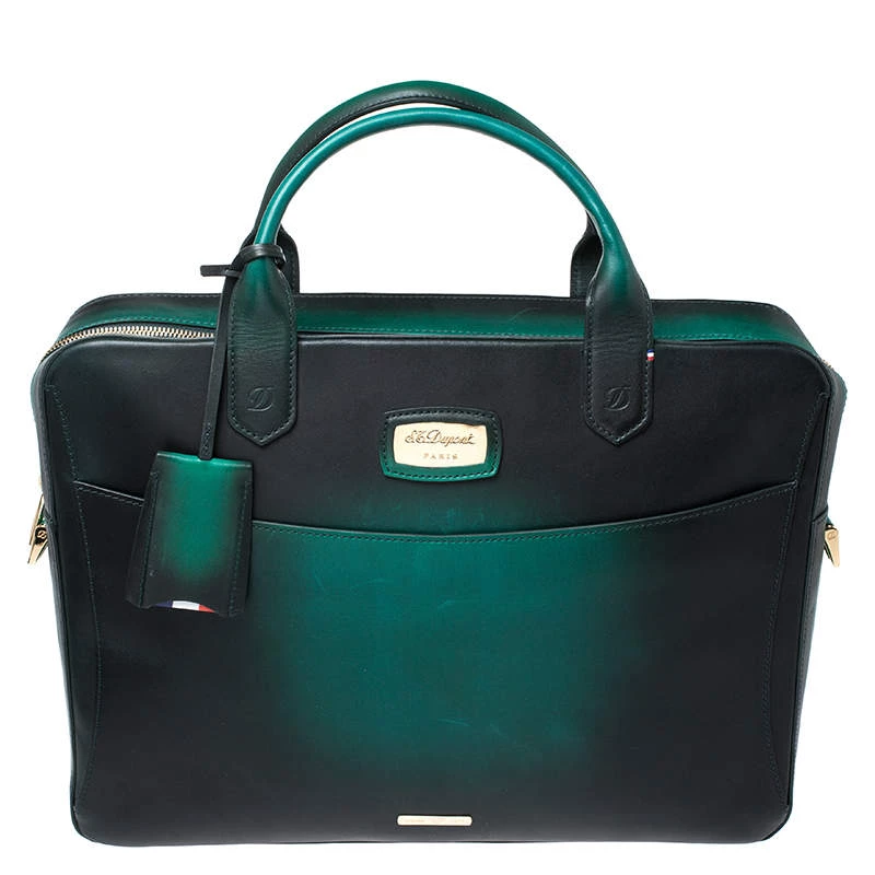 S.T. Dupont Green Ombre Leather Atelier Document Briefcase For Men