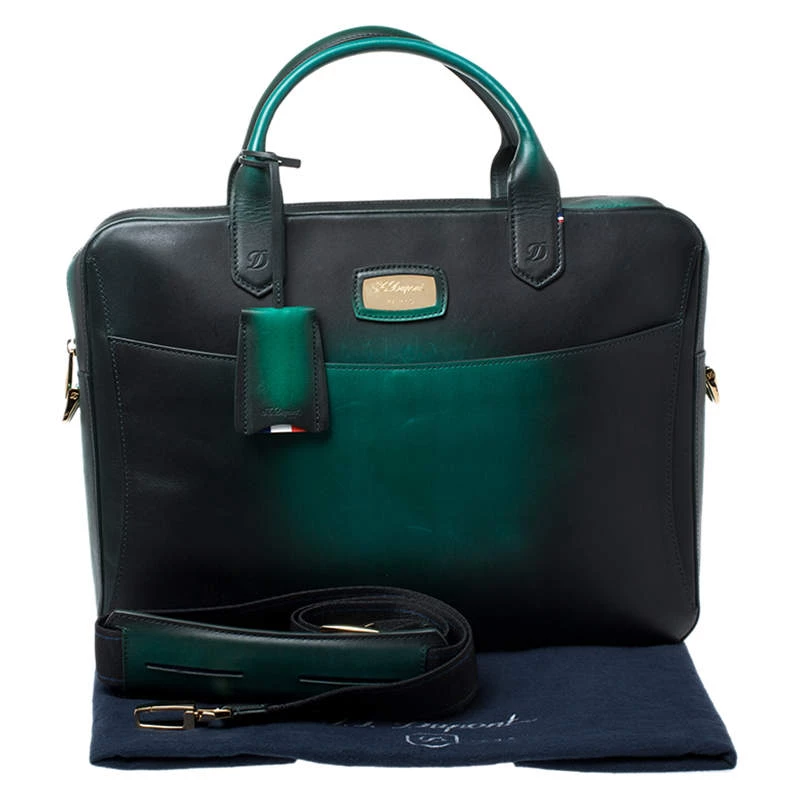 S.T. Dupont Green Ombre Leather Atelier Document Briefcase For Men - Image 9