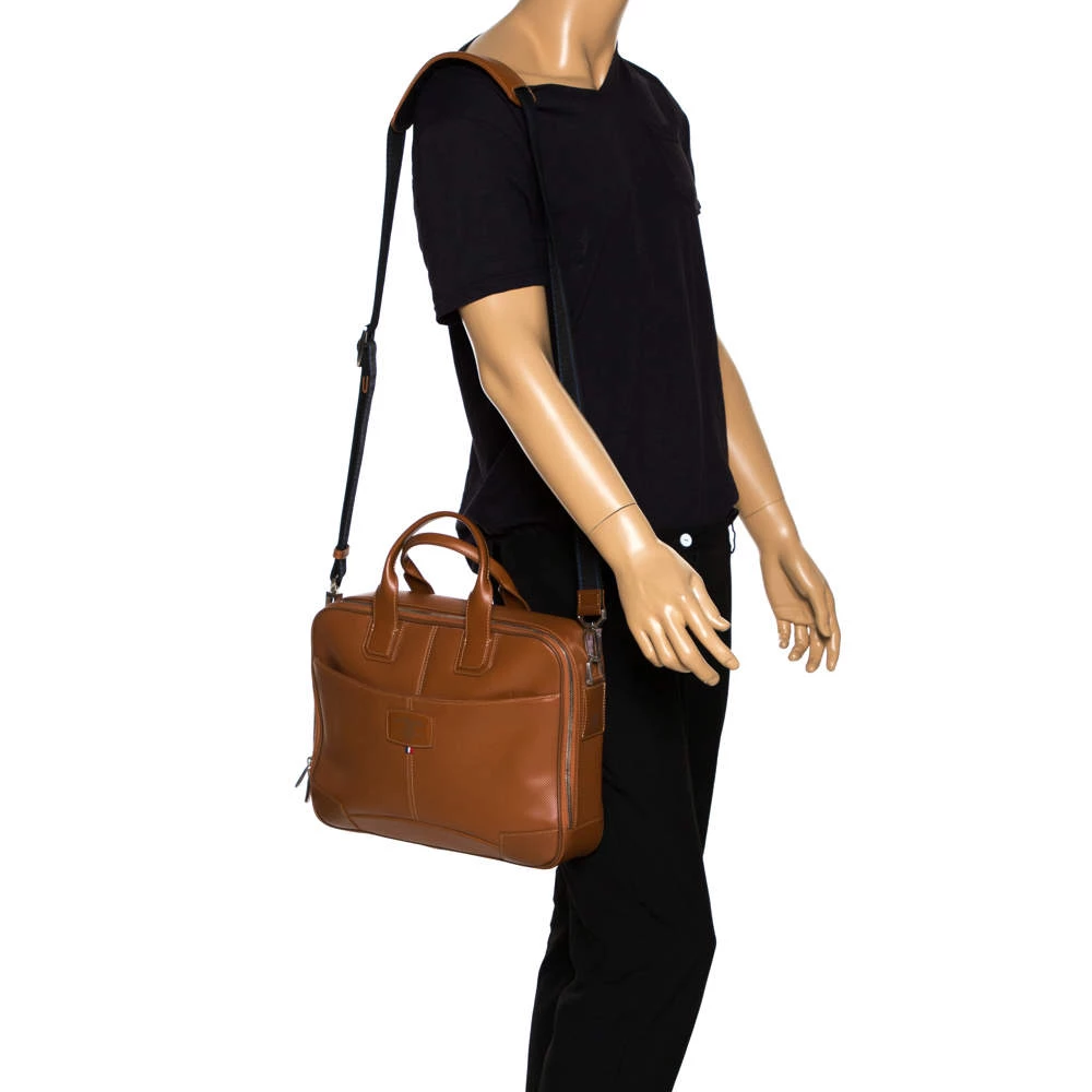 S.T. Dupont Tan Brown Perforated Leather Small Laptop And Document Holder Bag For Men - Image 2