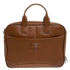 S.T. Dupont Tan Brown Perforated Leather Small Laptop And Document Holder Bag For Men