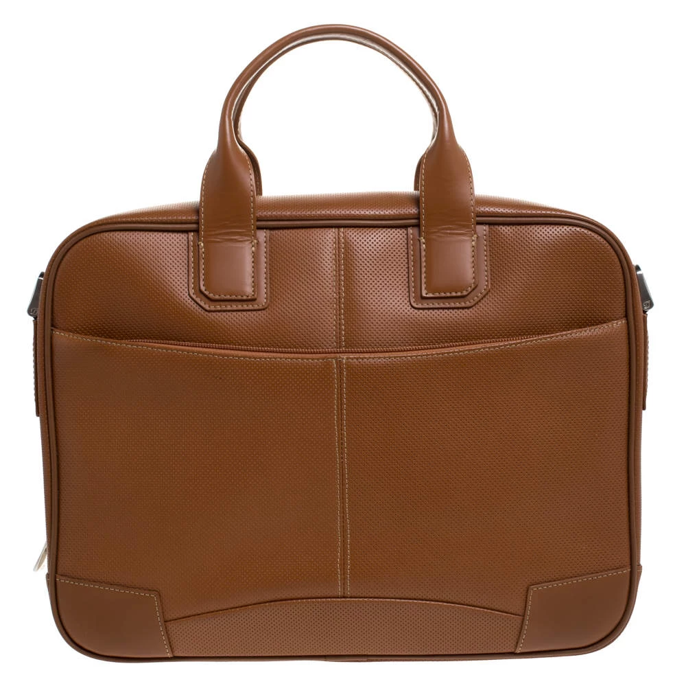 S.T. Dupont Tan Brown Perforated Leather Small Laptop And Document Holder Bag For Men - Image 4