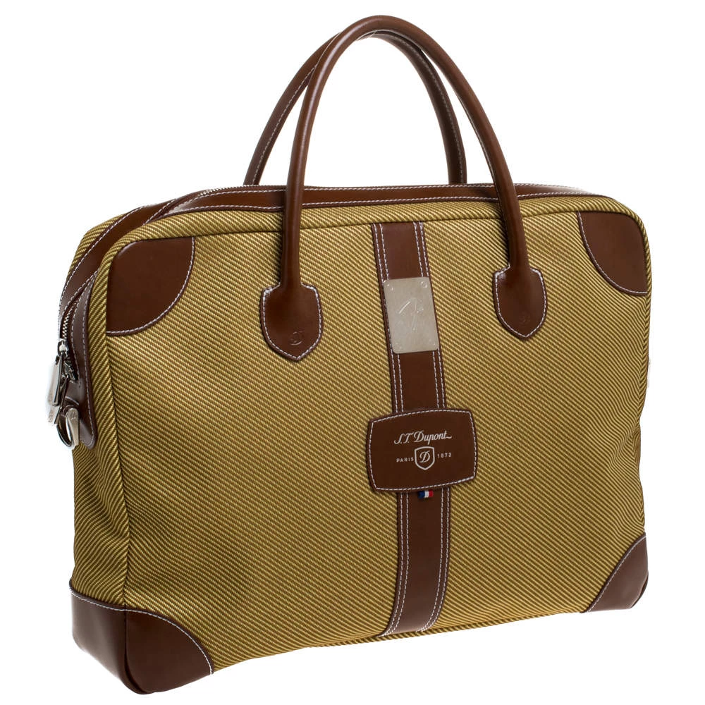 S.T. Dupont Brown/Yellow Canvas And Leather Document Holder Bag For Men - Image 3