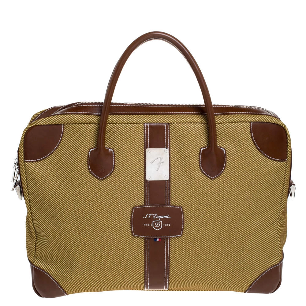 S.T. Dupont Brown/Yellow Canvas And Leather Document Holder Bag For Men