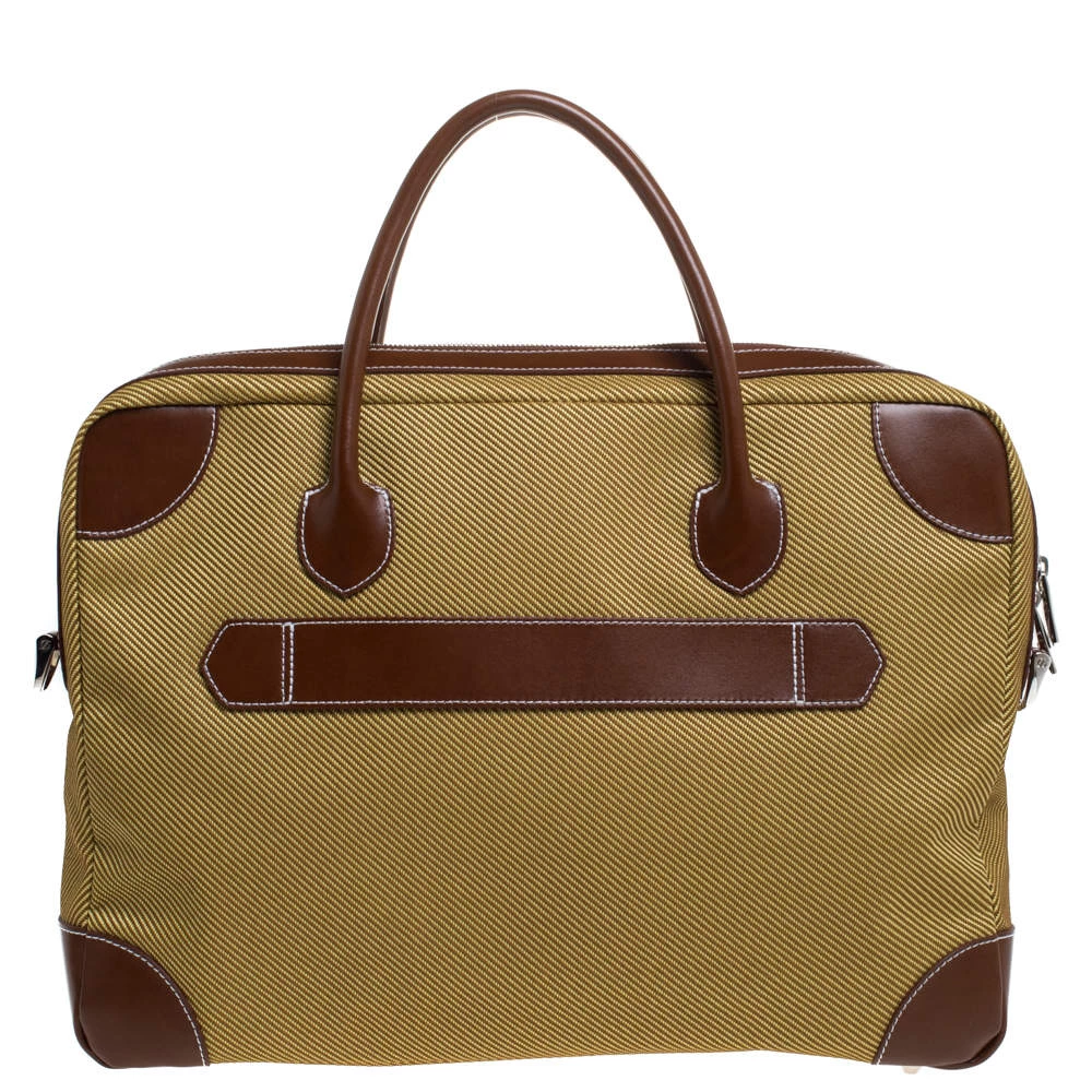 S.T. Dupont Brown/Yellow Canvas And Leather Document Holder Bag For Men - Image 4