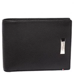 S.T. Dupont Black Carbon Leather Bifold Wallet For Men