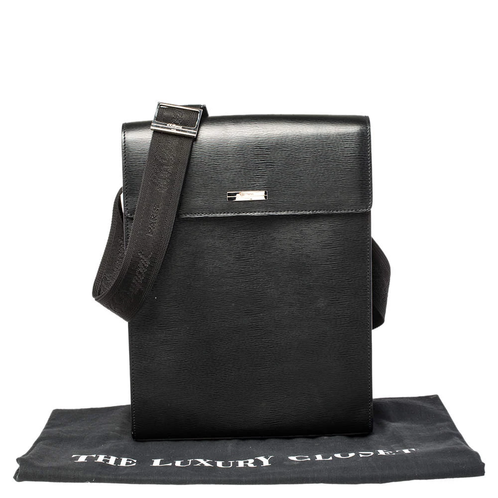 S.T. Dupont Black Leather Messenger Bag For Men - Image 10