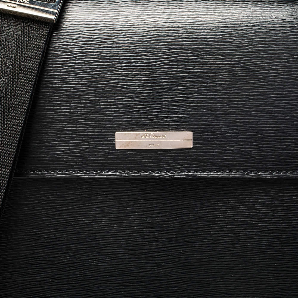 S.T. Dupont Black Leather Messenger Bag For Men - Image 5
