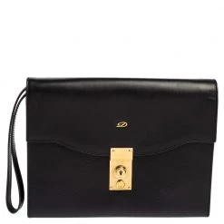 S.T. Dupont Black Leather Wristlet Clutch For Men