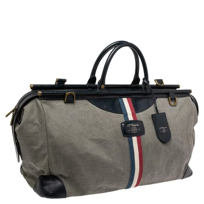 S.T. Dupont Blue/Grey Canvas And Leather Trim Bogie Iconic Duffle Bag For Men - Image 3