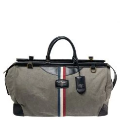 S.T. Dupont Blue/Grey Canvas And Leather Trim Bogie Iconic Duffle Bag For Men