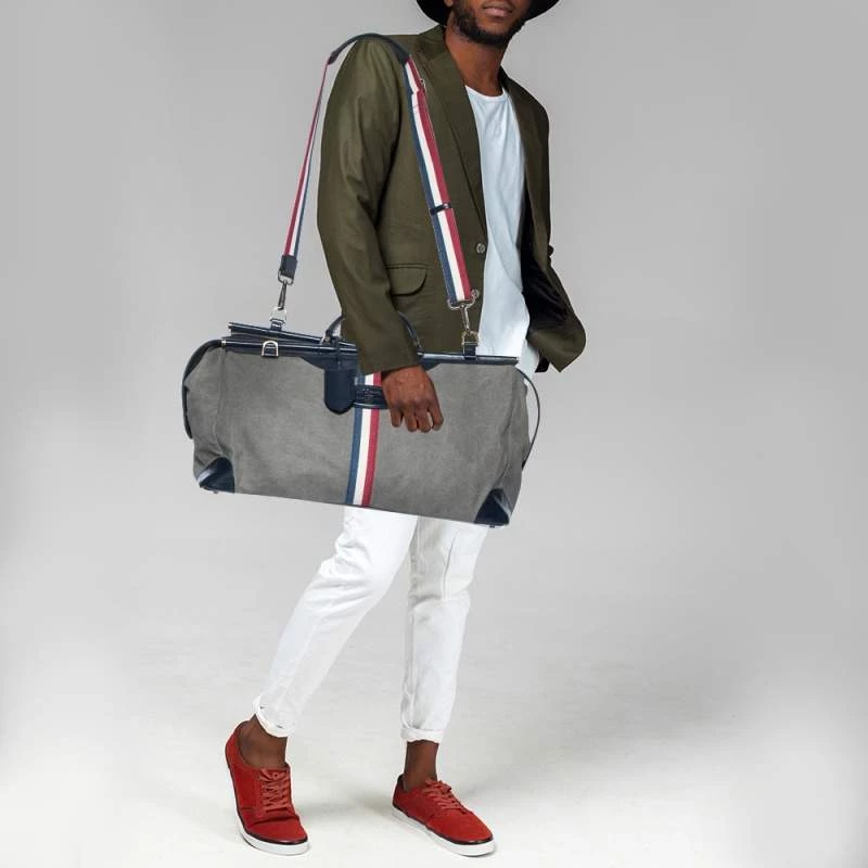 S.T. Dupont Blue/Grey Canvas And Leather Trim Bogie Iconic Duffle Bag For Men - Image 2