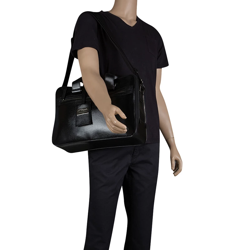 S.T. Dupont Black Leather Document Holder Briefcase For Men - Image 2