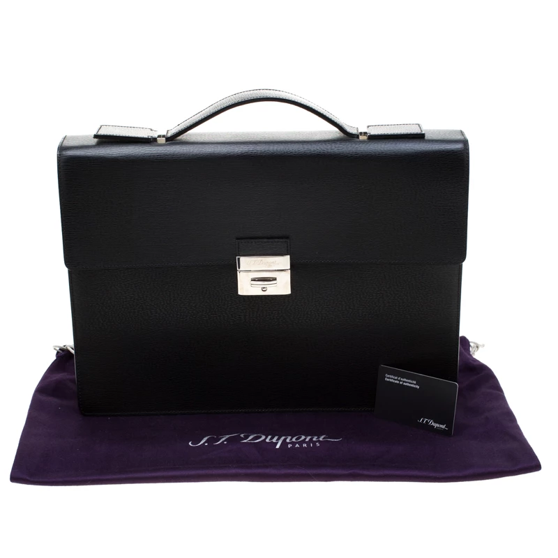 S.T. Dupont Black Leather Line D Gusset Briefcase For Men - Image 9
