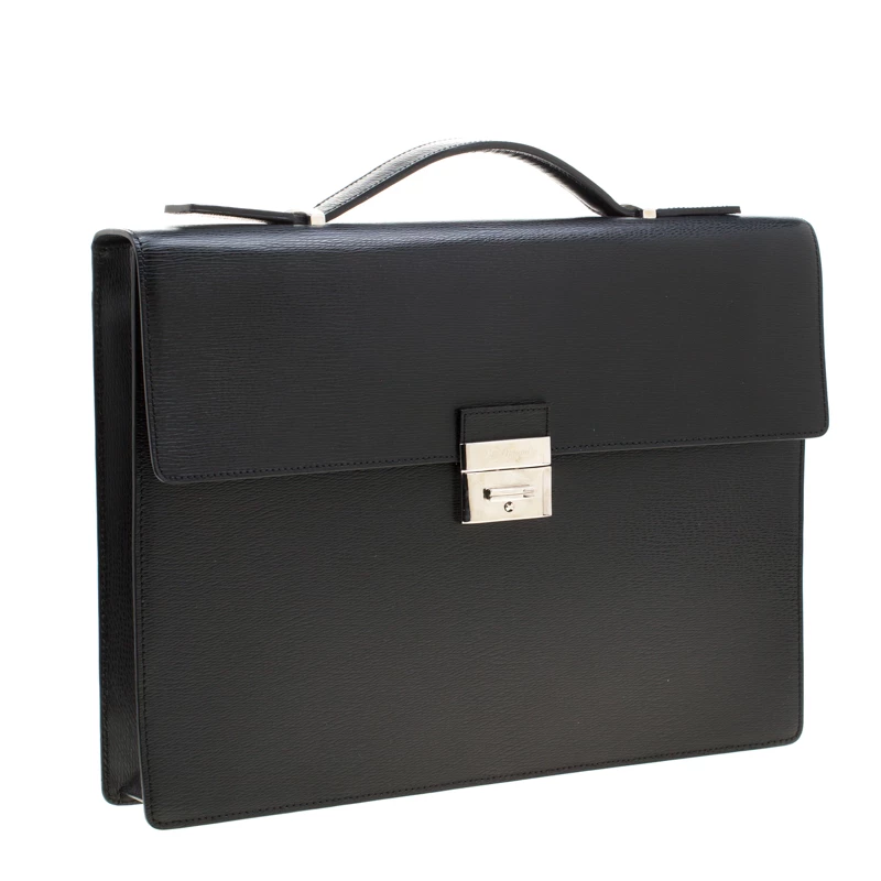 S.T. Dupont Black Leather Line D Gusset Briefcase For Men - Image 3
