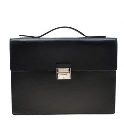 S.T. Dupont Black Leather Line D Gusset Briefcase For Men