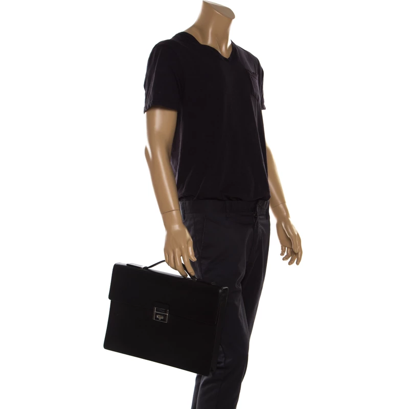 S.T. Dupont Black Leather Line D Gusset Briefcase For Men - Image 2