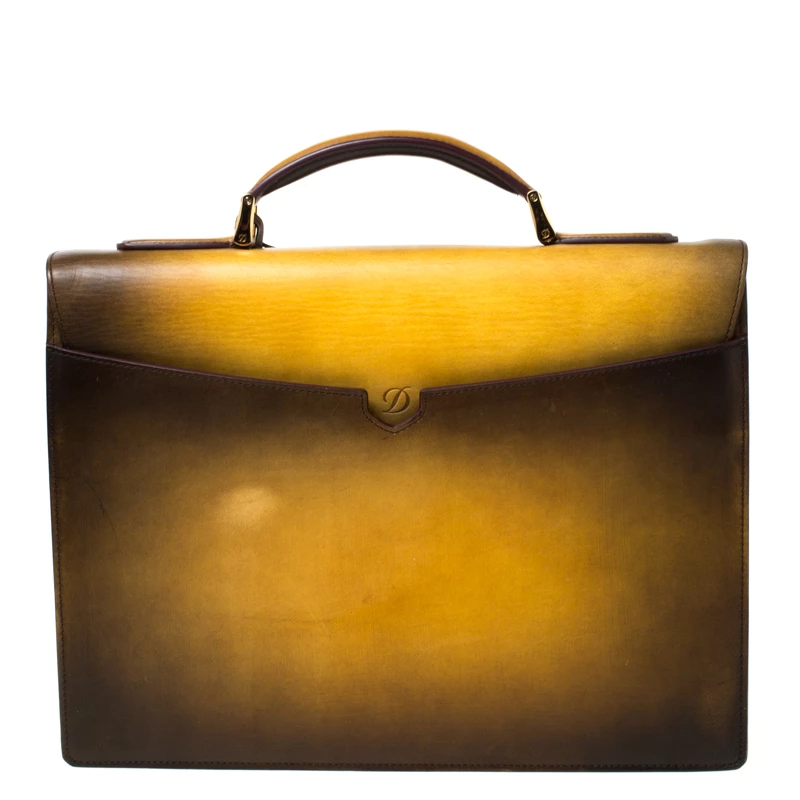 S.T. Dupont Yellow/Black Ombre Leather Atelier Document Holder Briefcase For Men - Image 4