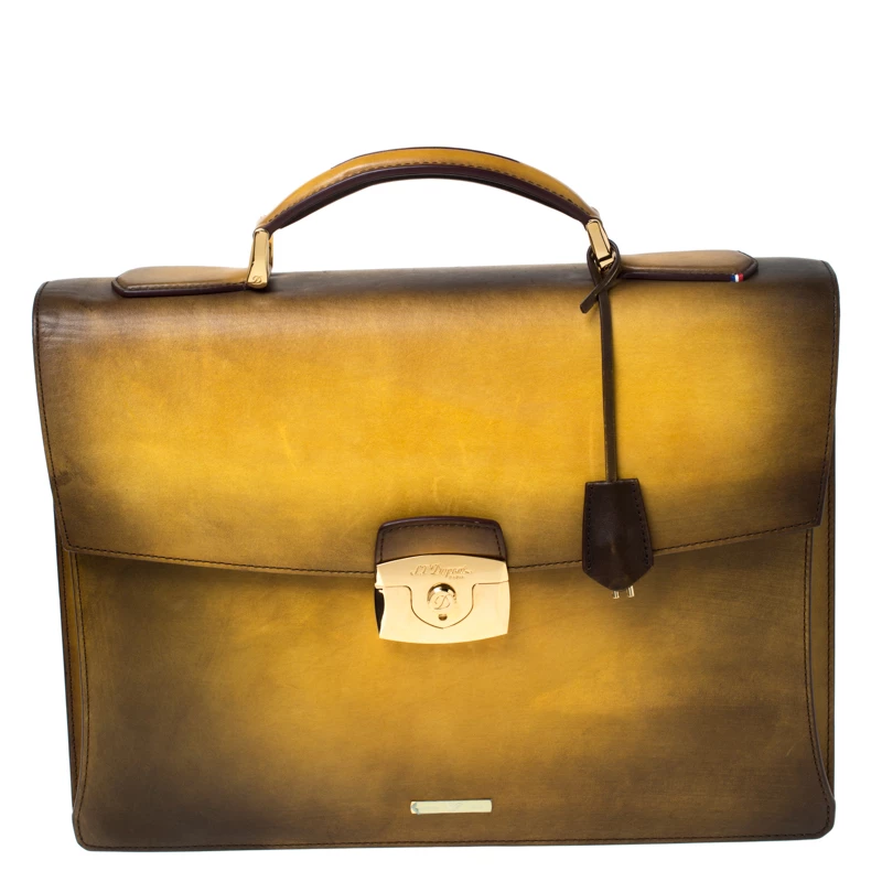 S.T. Dupont Yellow/Black Ombre Leather Atelier Document Holder Briefcase For Men