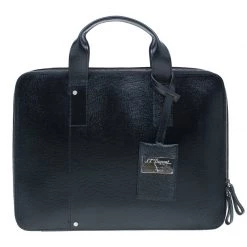 S.T. Dupont Black Leather Extra Flat Laptop Holder Bag For Men